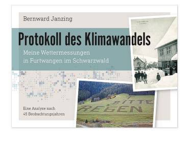  Ein Buchcover: Über einer Collage verschiedener Bildelemente prangt in Balkenschrift „Protokoll des Klimawandels“. 