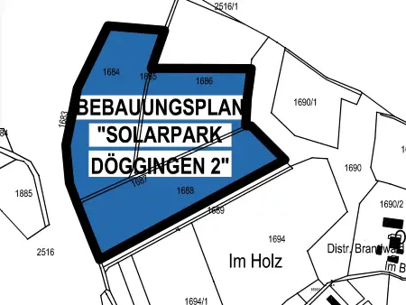 Eine Karte zeigt die Umrisse der Solarparkfläche inmitten weiterer Flurstücke