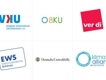 Logos von VKU, 8KU, ver.di, DUH, der Klima-Allianz Deutschland und den EWS 