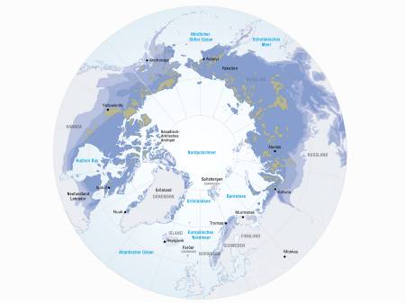 Die nördliche Hemisphäre ist zu großen Teilen mit Permafrostflächen bedeckt.